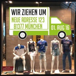 Wir ziehen Um mit neuer Adresse Aufkleber LKW Wir ziehen Um mit neuer Adresse Aufkleber LKW