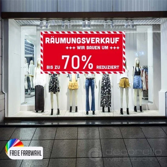 Räumungsverkauf, Umbau, SALE Räumungsverkauf WIR BAUEN UM Aufkleber