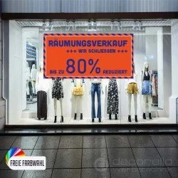 Räumungsverkauf WIR SCHLIESSEN x% reduziert Aufkleber Räumungsverkauf WIR SCHLIESSEN x% reduziert Aufkleber