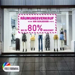 Räumungsverkauf WIR SCHLIESSEN x% reduziert Aufkleber