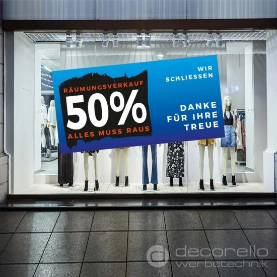 Räumungsverkauf Plakat bei Geschäftsaufgabe