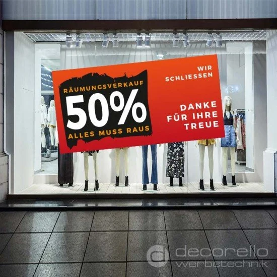 Räumungsverkauf Plakat bei Geschäftsaufgabe